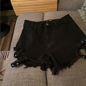 Fashion Nova Black Distressed Jean Shorts Sz 1
